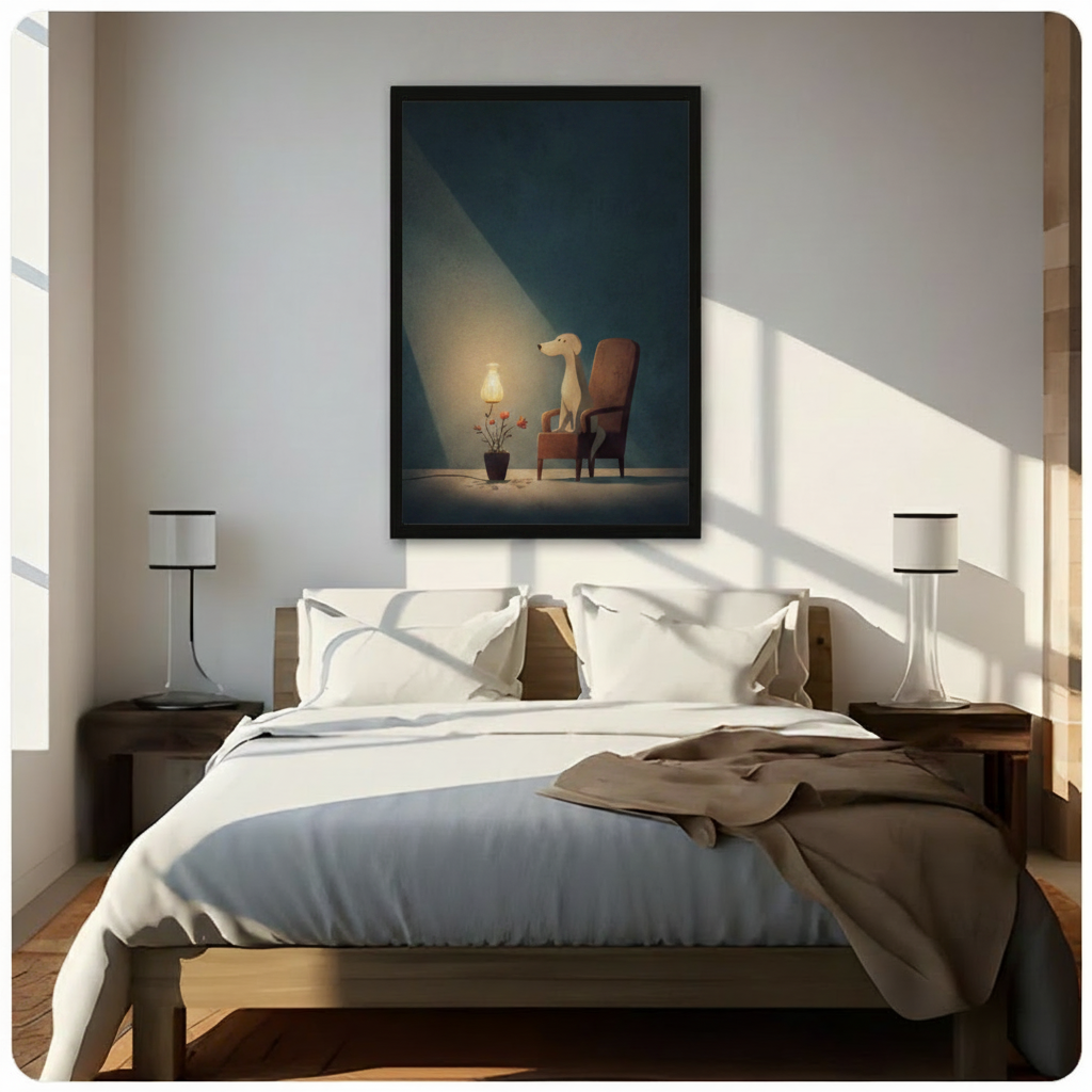 Lonely Greyhound Lamp Chair Minimalist Canvas Art