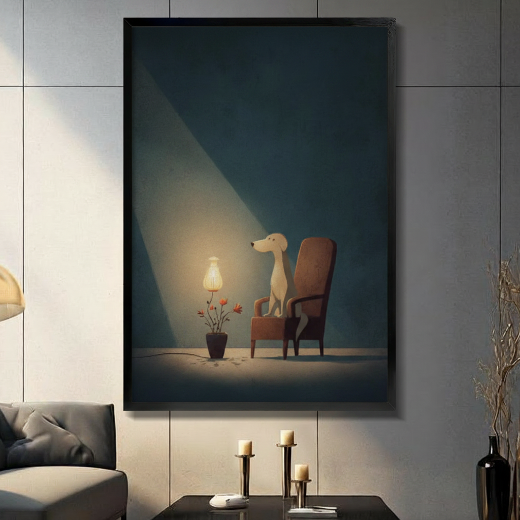 Lonely Greyhound Lamp Chair Minimalist Canvas Art