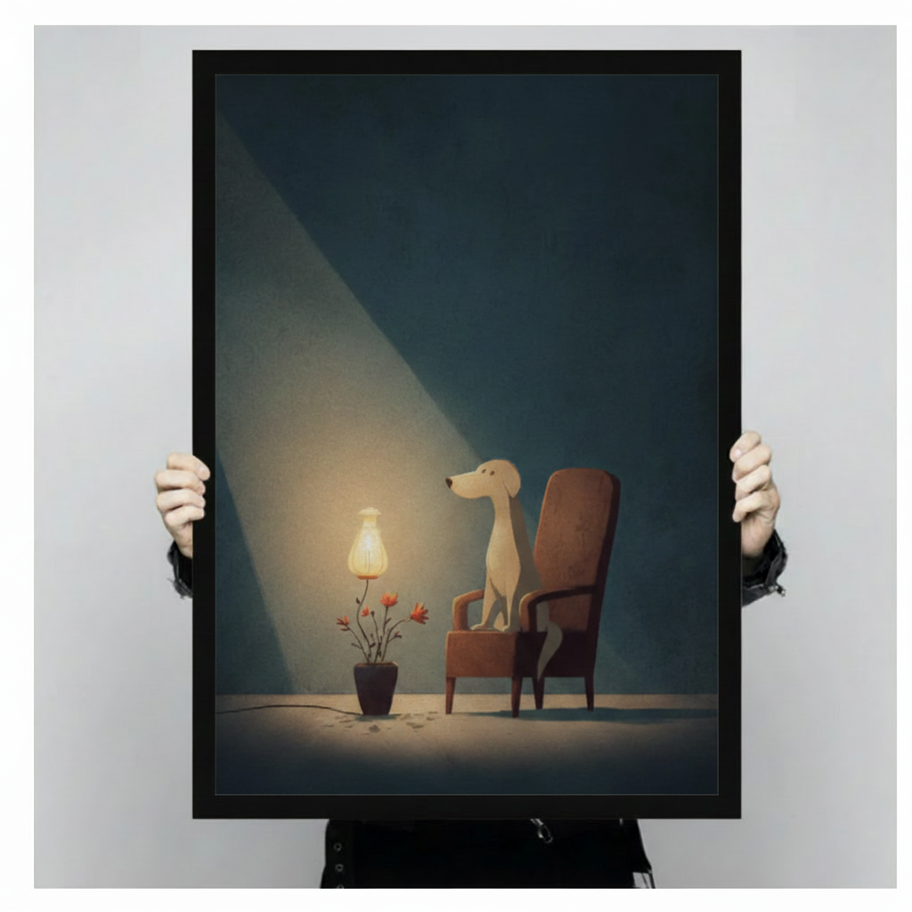Lonely Greyhound Lamp Chair Minimalist Canvas Art