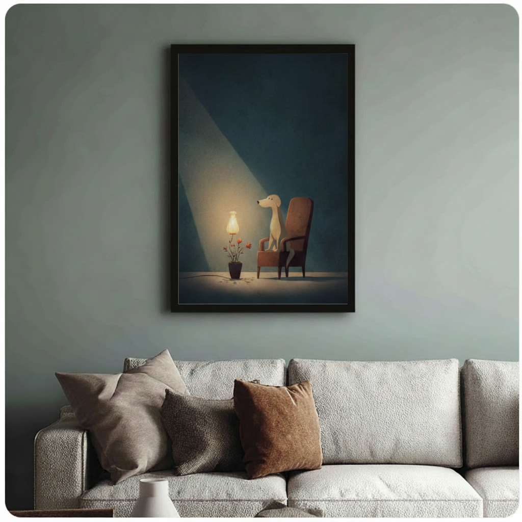 Lonely Greyhound Lamp Chair Minimalist Canvas Art