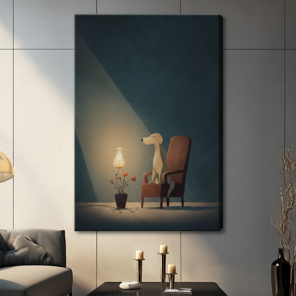 Lonely Greyhound Lamp Chair Minimalist Canvas Art