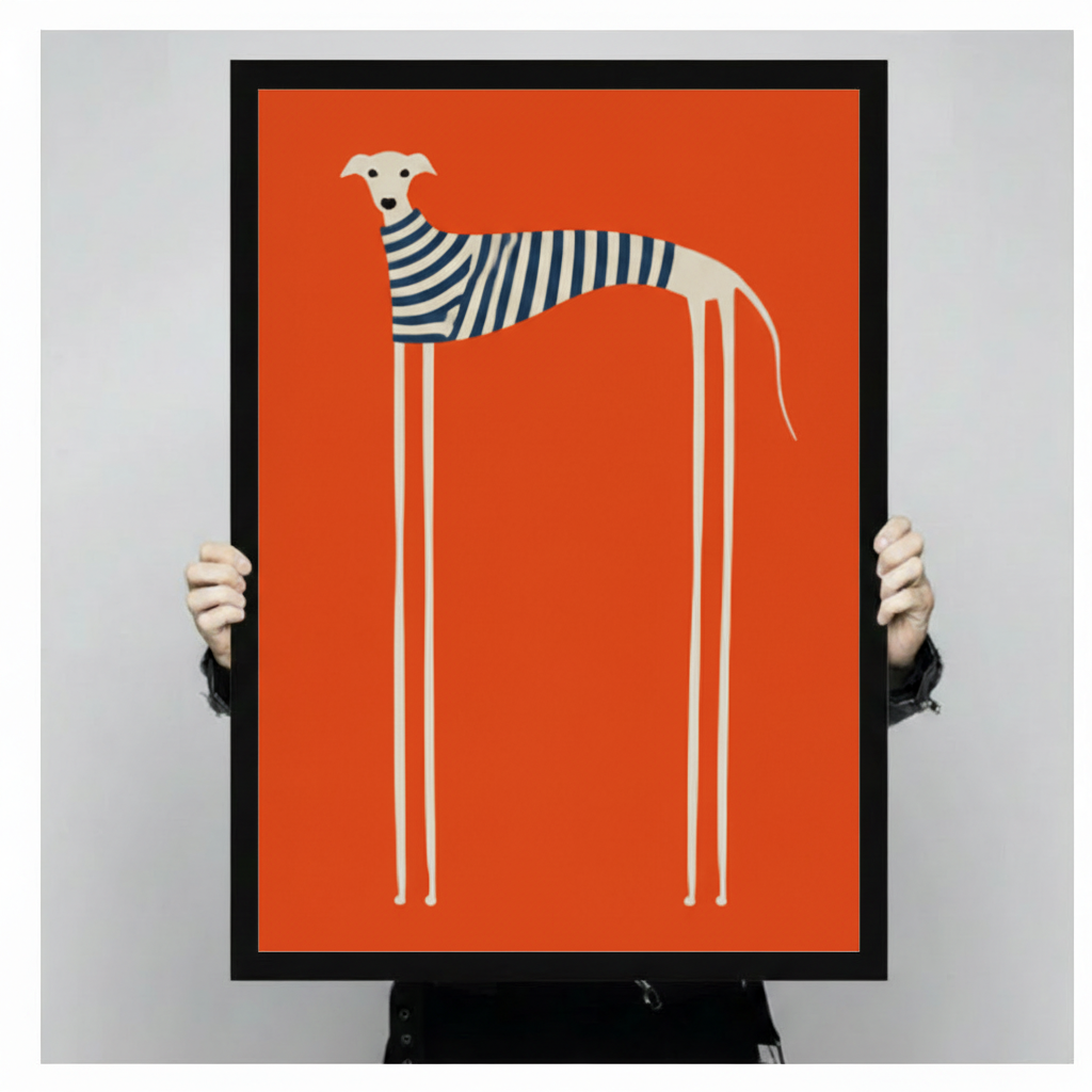Minimalist Greyhound Striped Sweater Orange Canvas Wall Art