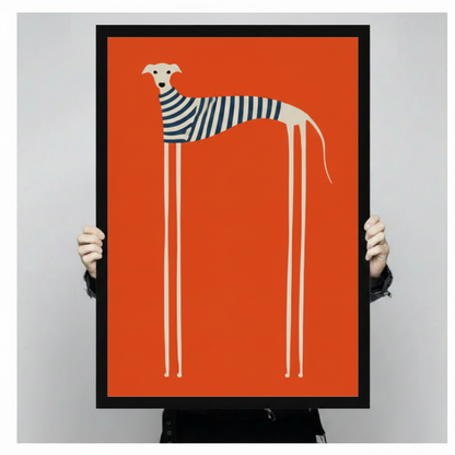Minimalist Greyhound Striped Sweater Orange Canvas Wall Art
