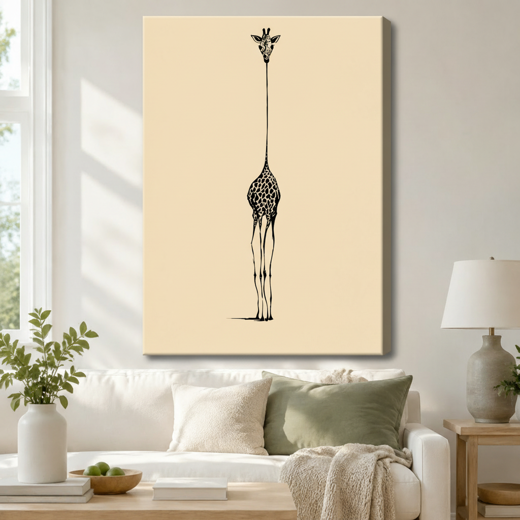 Minimalist Giraffe Line Canvas Wall Art