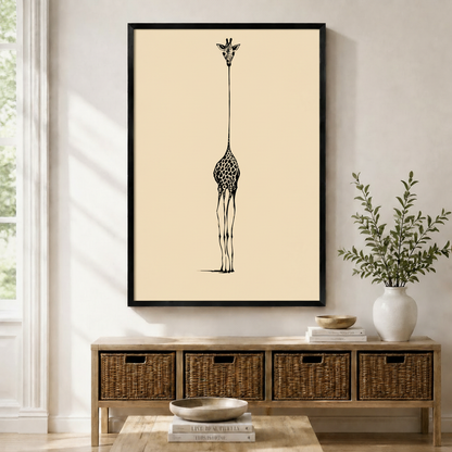 Minimalist Giraffe Line Canvas Wall Art