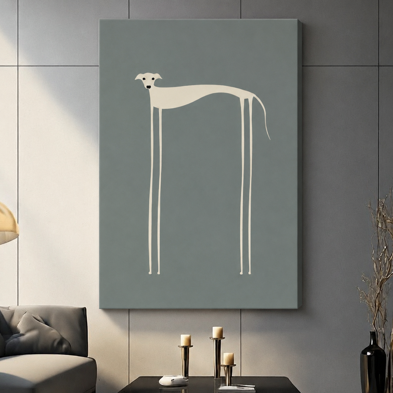 Minimalist Greyhound Dog Framed Canvas Art Print