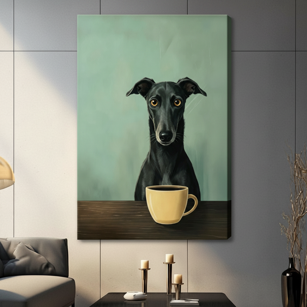 Greyhound Coffee Canvas Wall Art Funny Dog Print