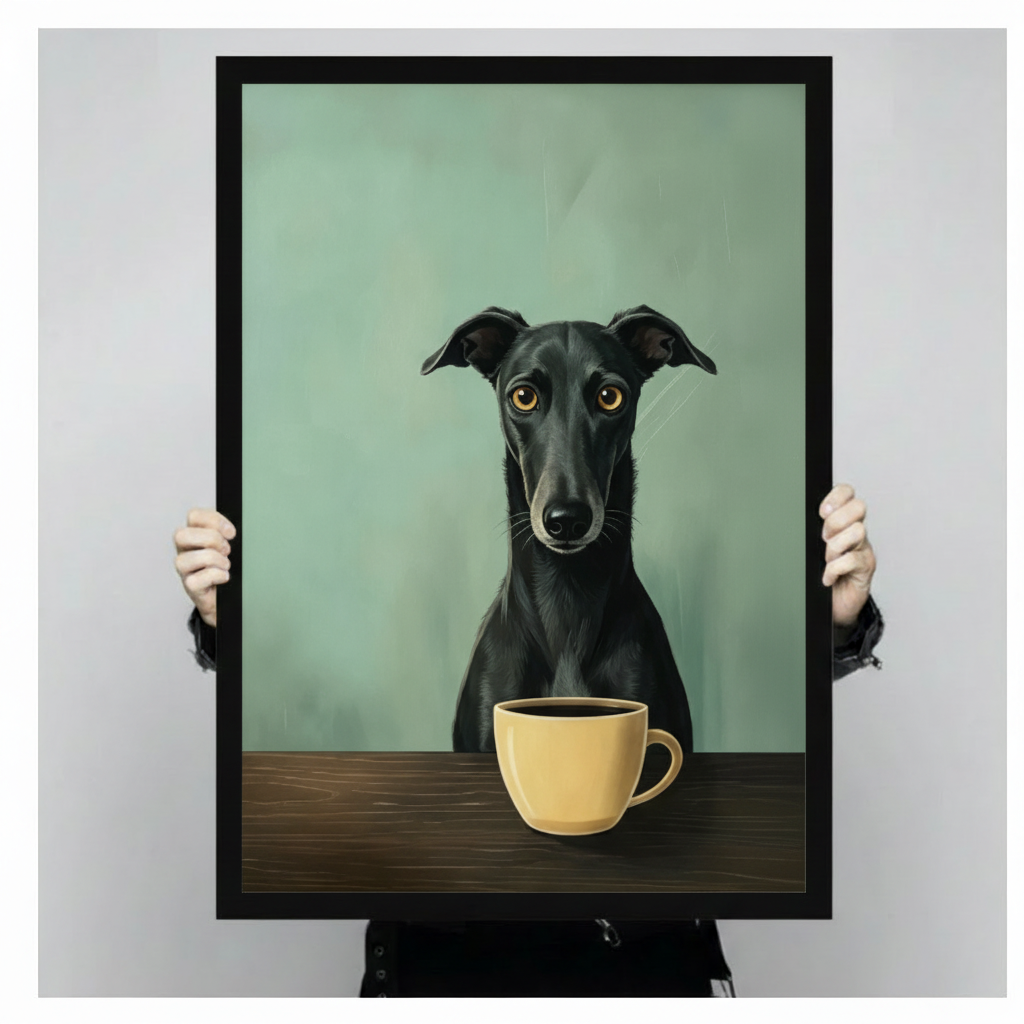 Greyhound Coffee Canvas Wall Art Funny Dog Print