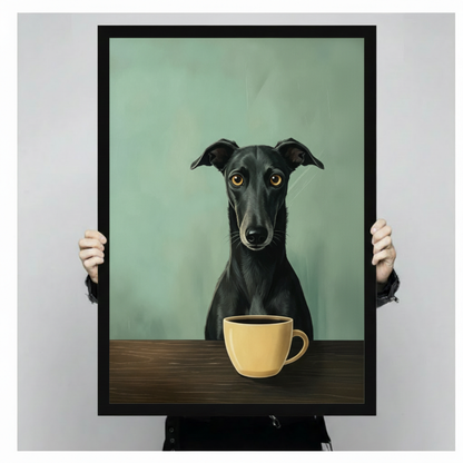 Greyhound Coffee Canvas Wall Art Funny Dog Print