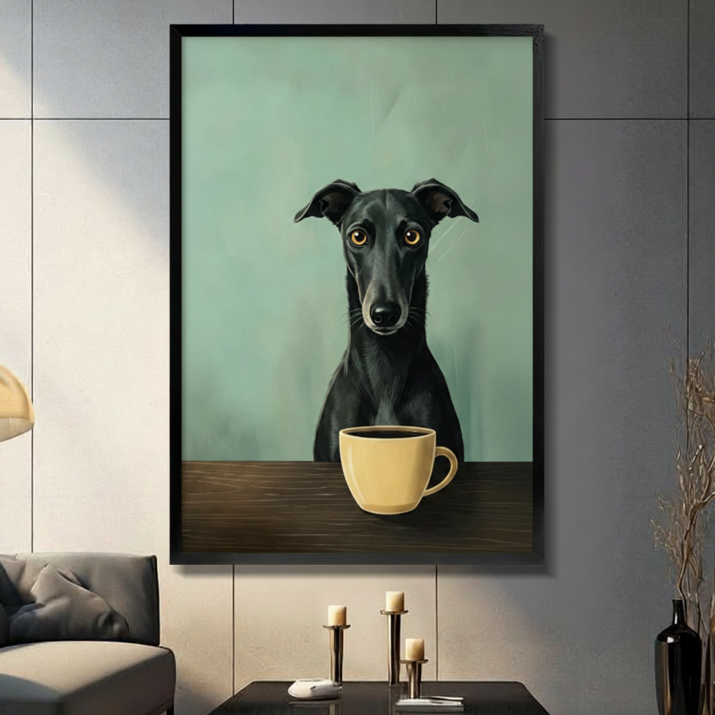 Greyhound Coffee Canvas Wall Art Funny Dog Print