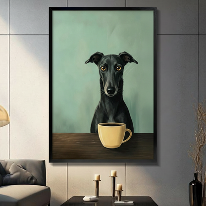 Greyhound Coffee Canvas Wall Art Funny Dog Print