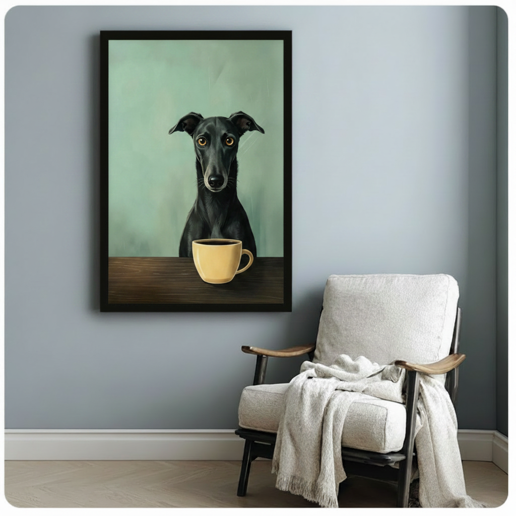 Greyhound Coffee Canvas Wall Art Funny Dog Print