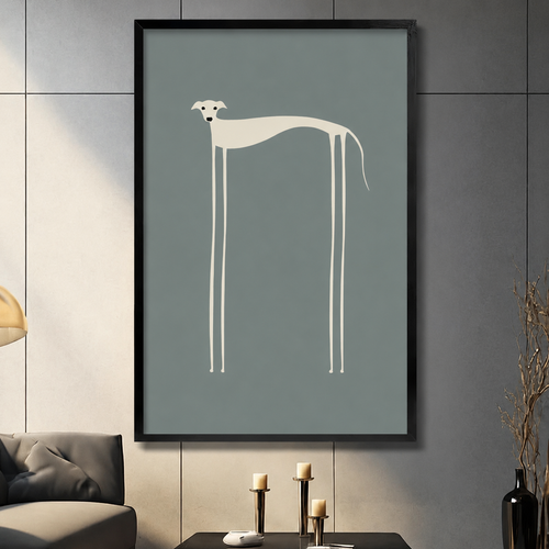Minimalist Greyhound Dog Framed Canvas Art Print