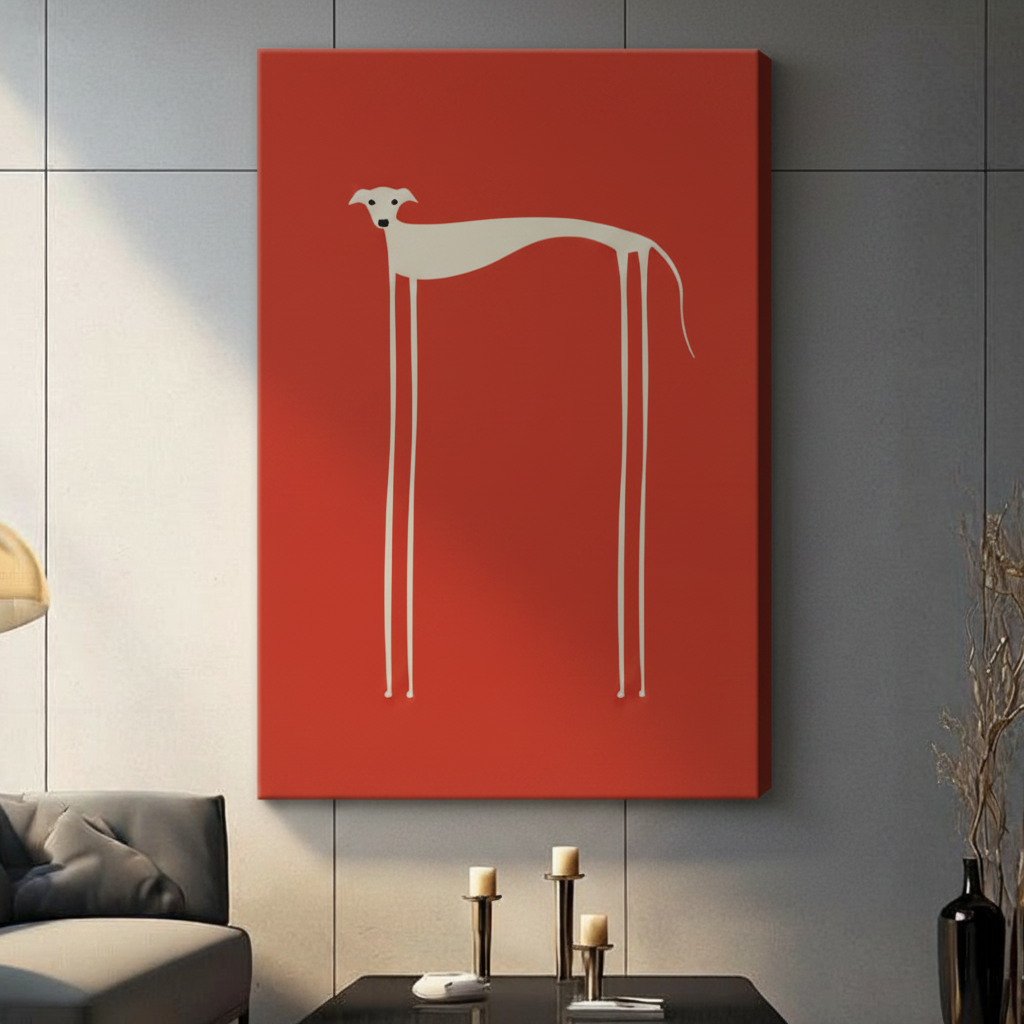 Minimalist Greyhound Red Bold Canvas Wall Art