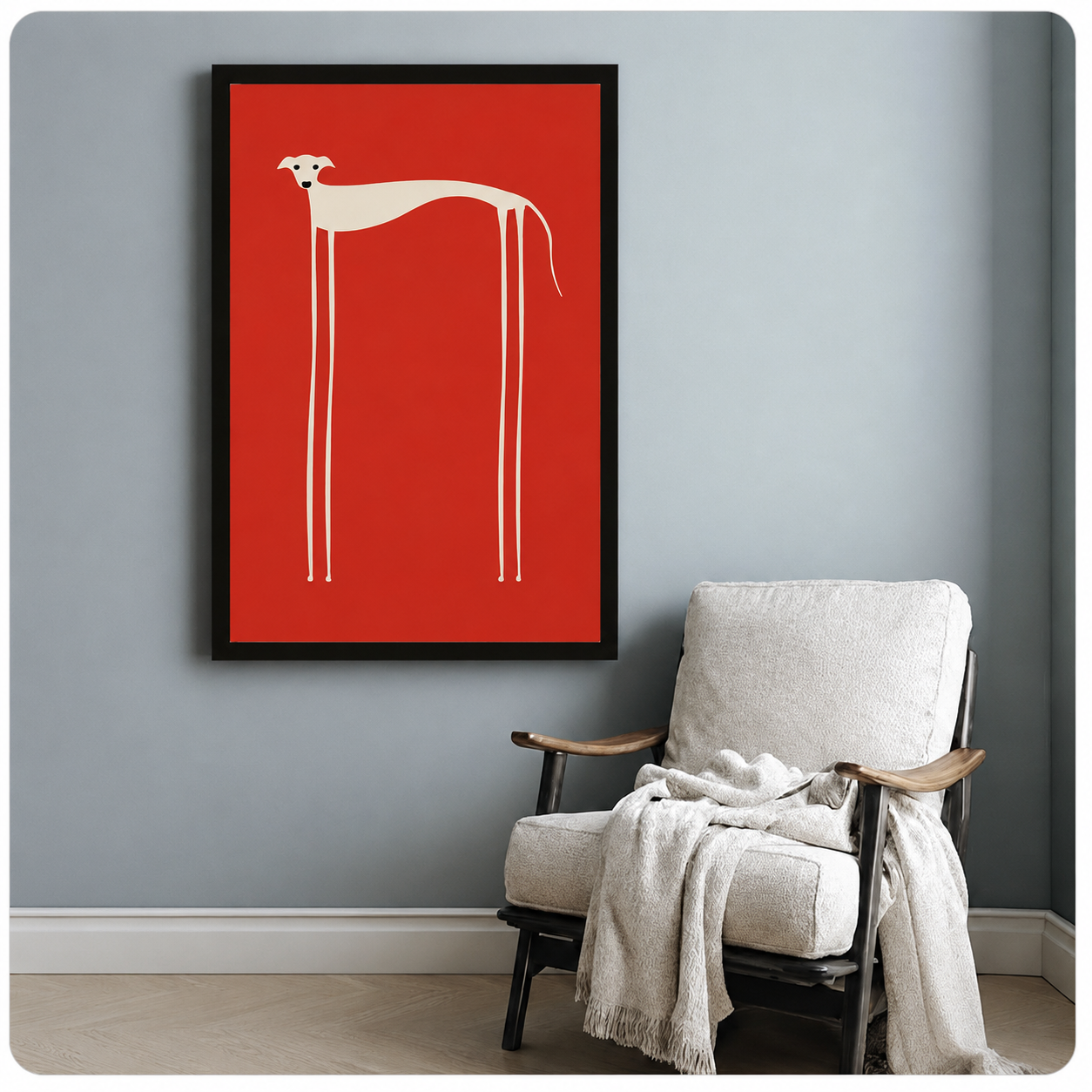 Minimalist Greyhound Red Bold Canvas Wall Art