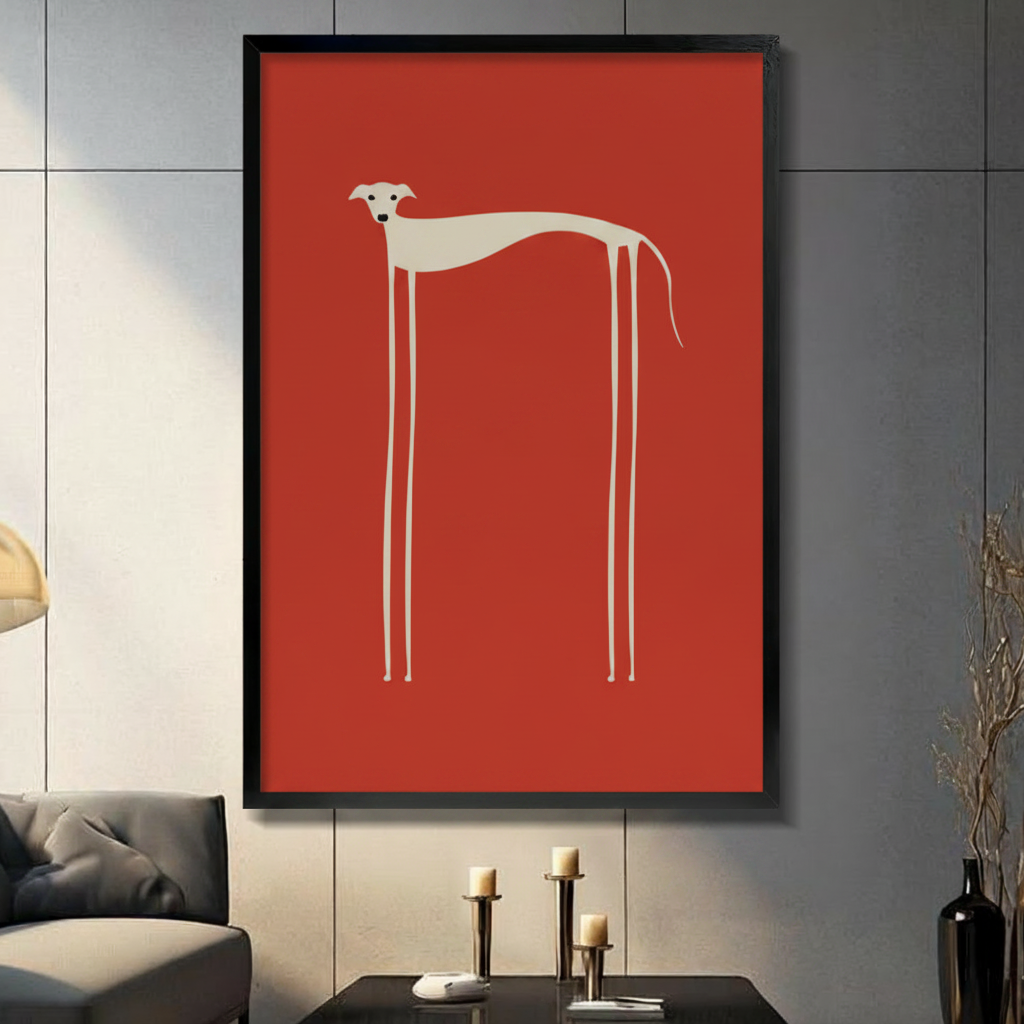 Minimalist Greyhound Red Bold Canvas Wall Art