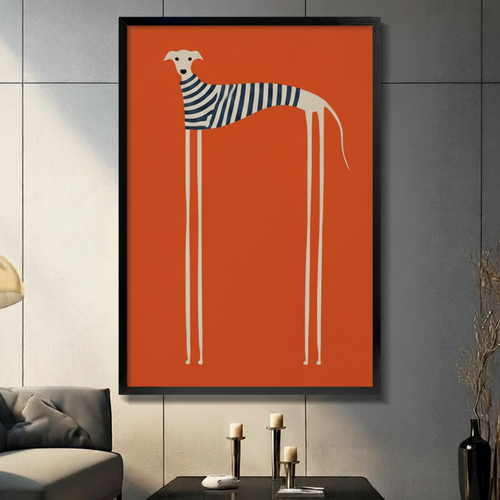 Minimalist Greyhound Striped Sweater Orange Canvas Wall Art