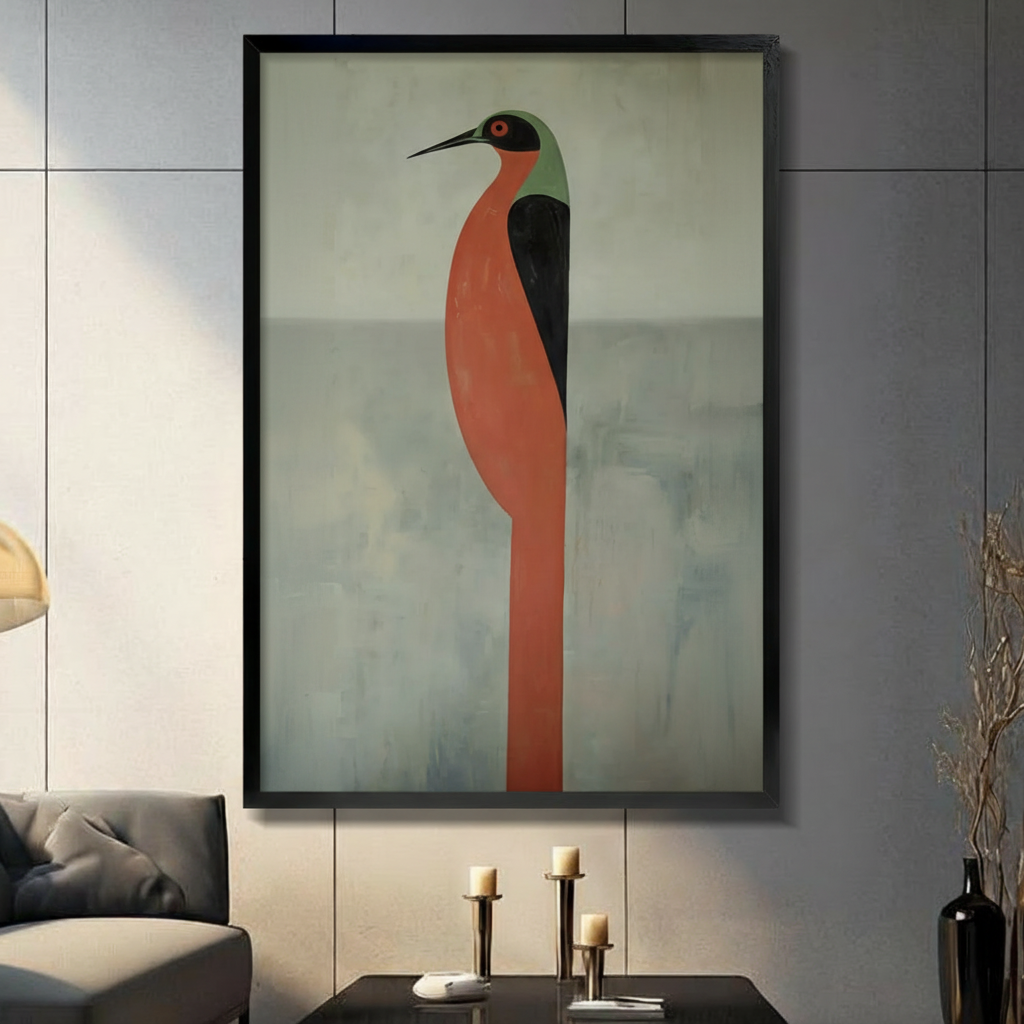 Geometric Heron Bird Minimalist Canvas Wall Art