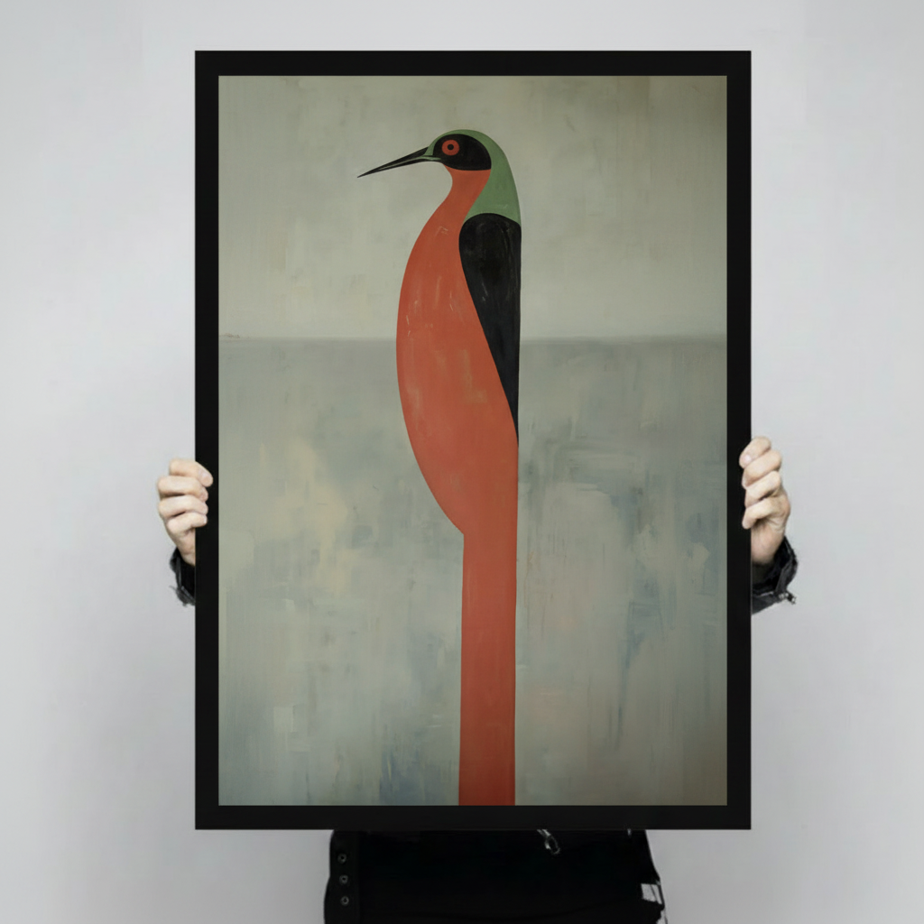 Geometric Heron Bird Minimalist Canvas Wall Art