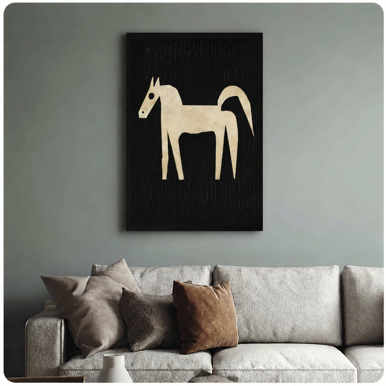 Minimalist Black Gold Horse Framed Canvas Art