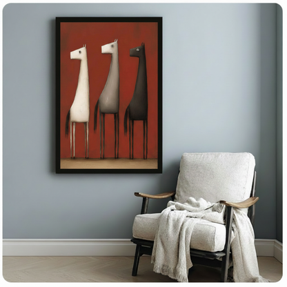 Abstract Three Horses Minimalist Canvas Art Print