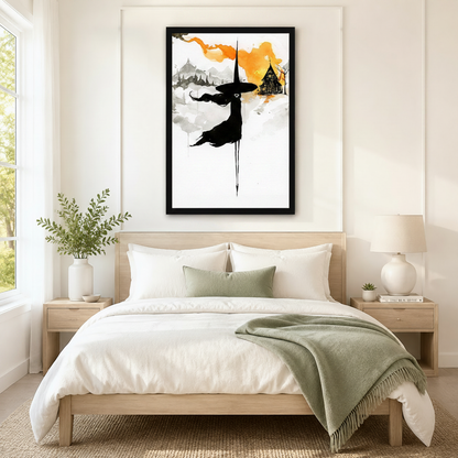 Witch Silhouette Watercolor Halloween Canvas Wall Art