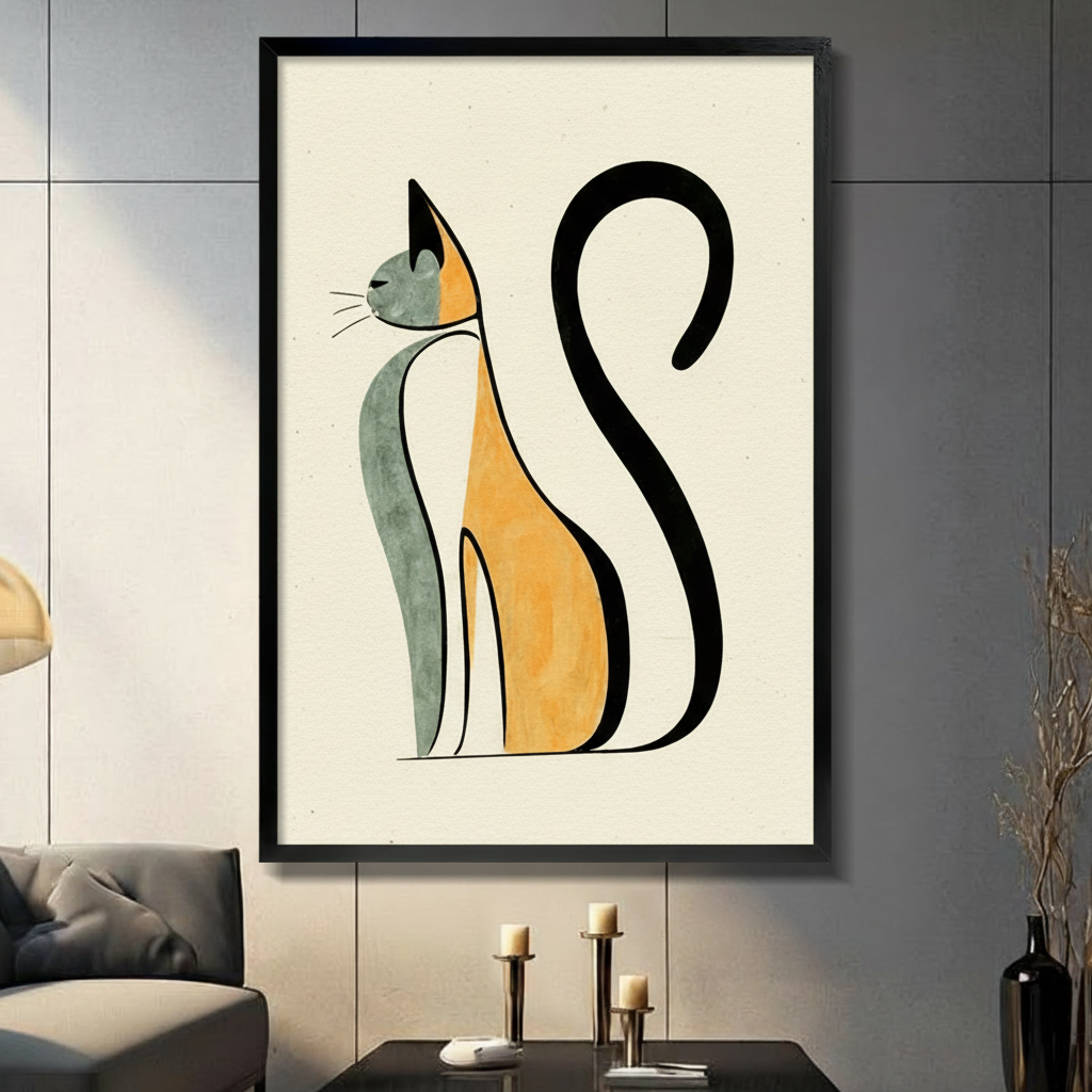 Minimalist Line Art Cat Canvas Wall Art