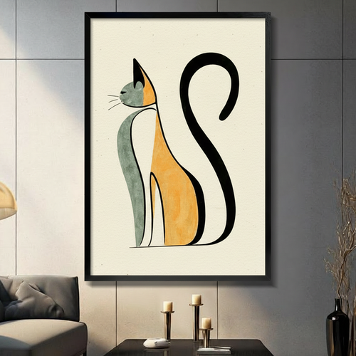 Minimalist Line Art Cat Canvas Wall Art