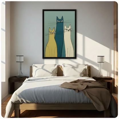 Mid-Century Modern Three Cats Canvas Wall Art