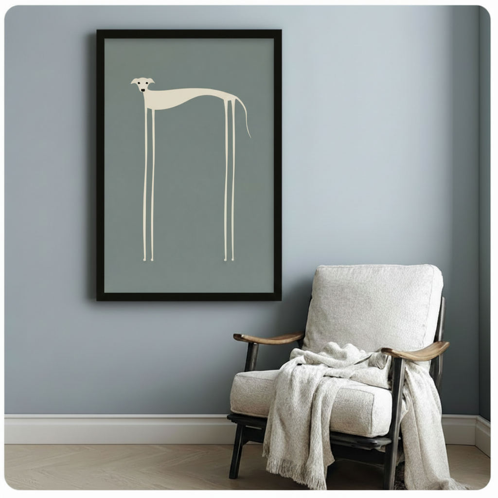Minimalist Greyhound Dog Framed Canvas Art Print