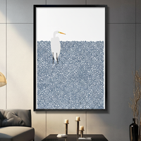 Minimalist White Egret Blue Dots Canvas Wall Art