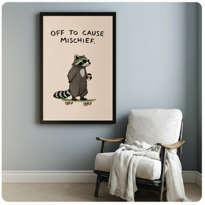 Mischief Raccoon Skateboard Funny Canvas Wall Art