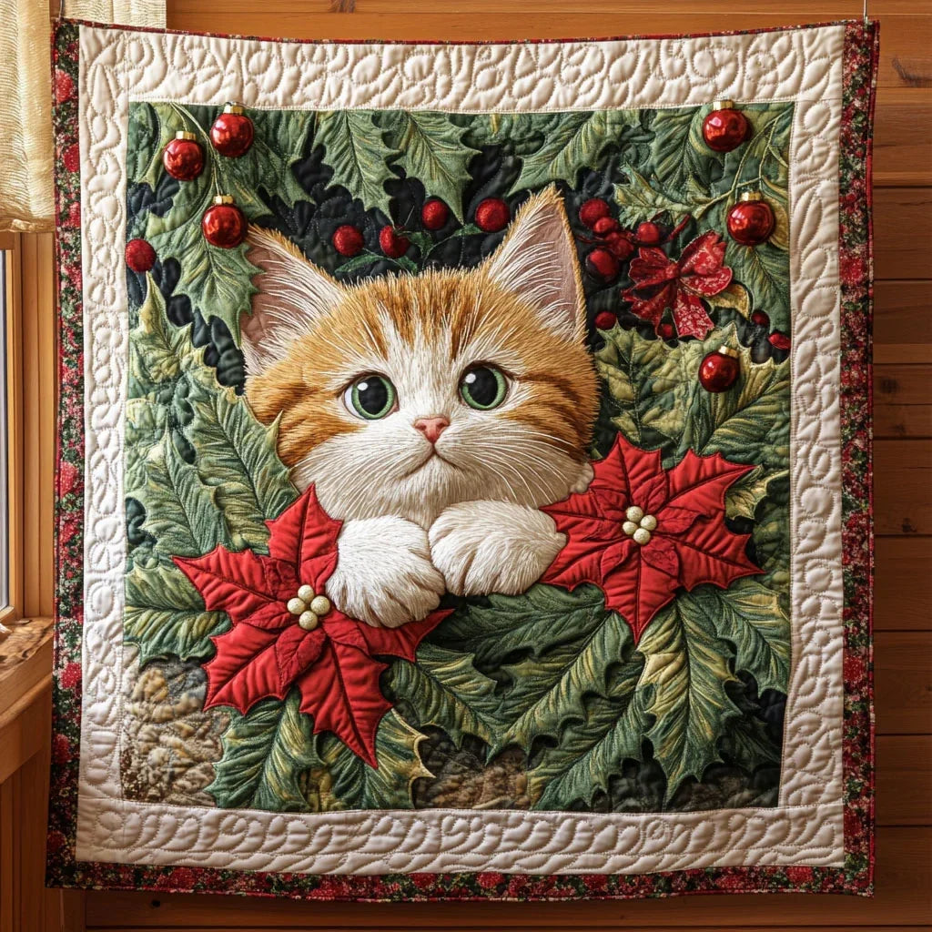 Mistletoe Kitty Quilt Blanket