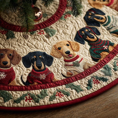 Mistletoe Merry Dachshunds Christmas Quilted Tree Skirt