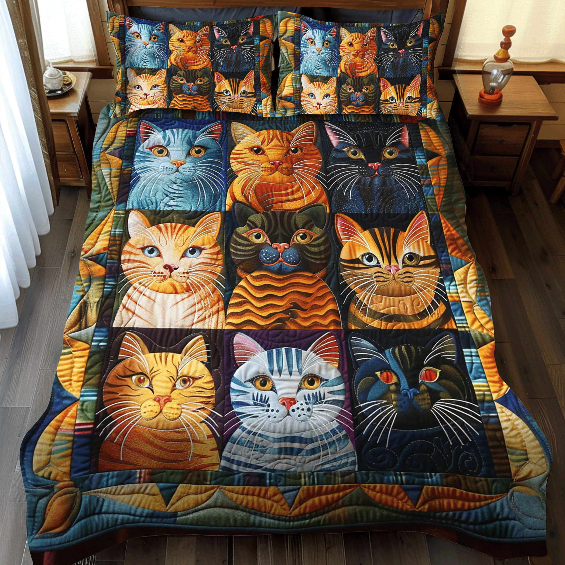 Cat Parade 3-Piece Quilted Bedding Set - Single (59" x 70")