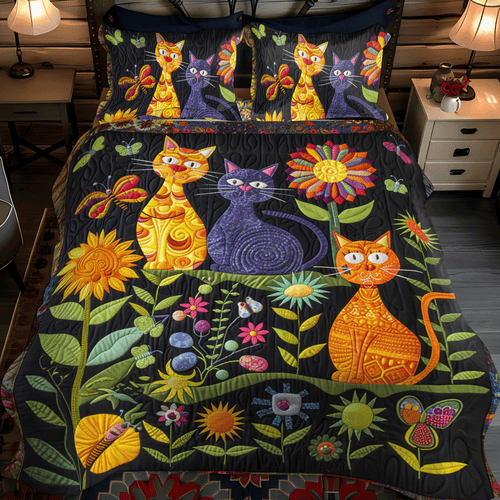 Cat Lover's Dream 3-Piece Quilted Bedding Set - Single (59" x 70")