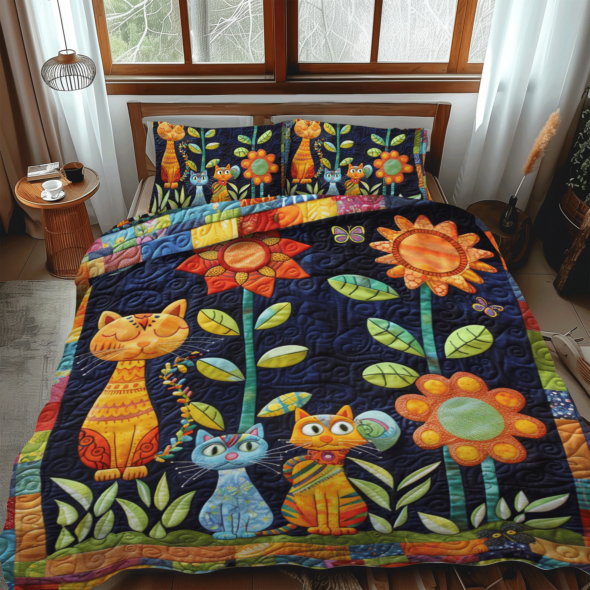 Charming Cat 3-Piece Quilted Bedding Set - Single (59" x 70")