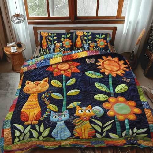 Charming Cat 3-Piece Quilted Bedding Set - Single (59" x 70")