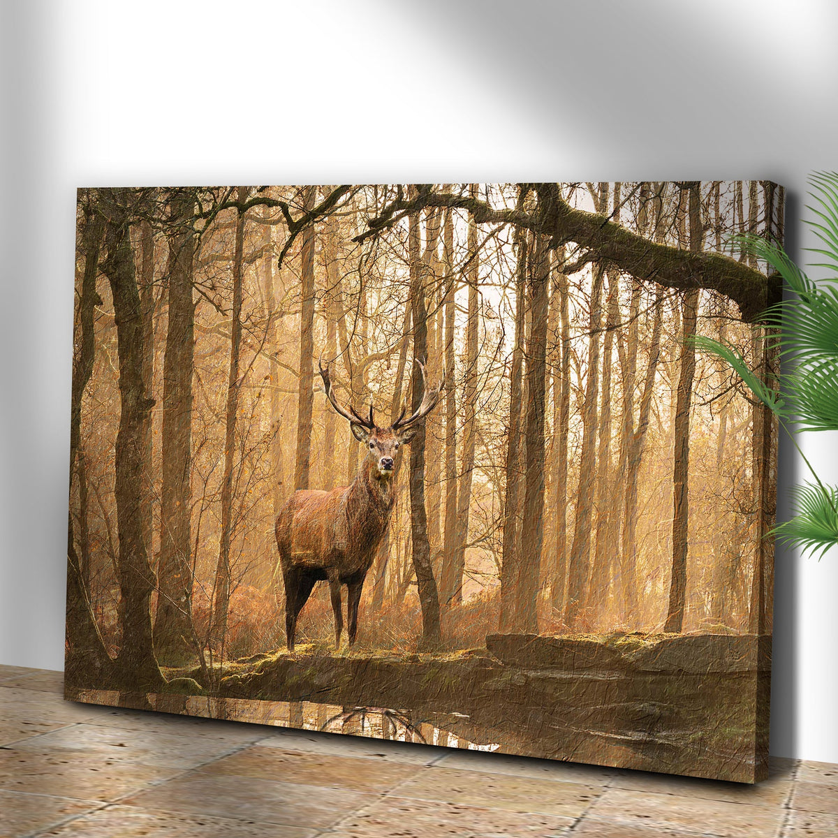 Lone Deer In A Misty Forest Canvas Wall Art ()