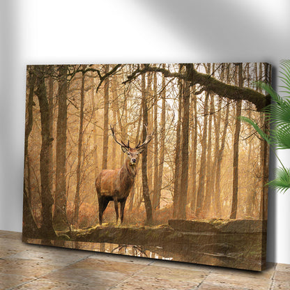 Lone Deer In A Misty Forest Canvas Wall Art ()