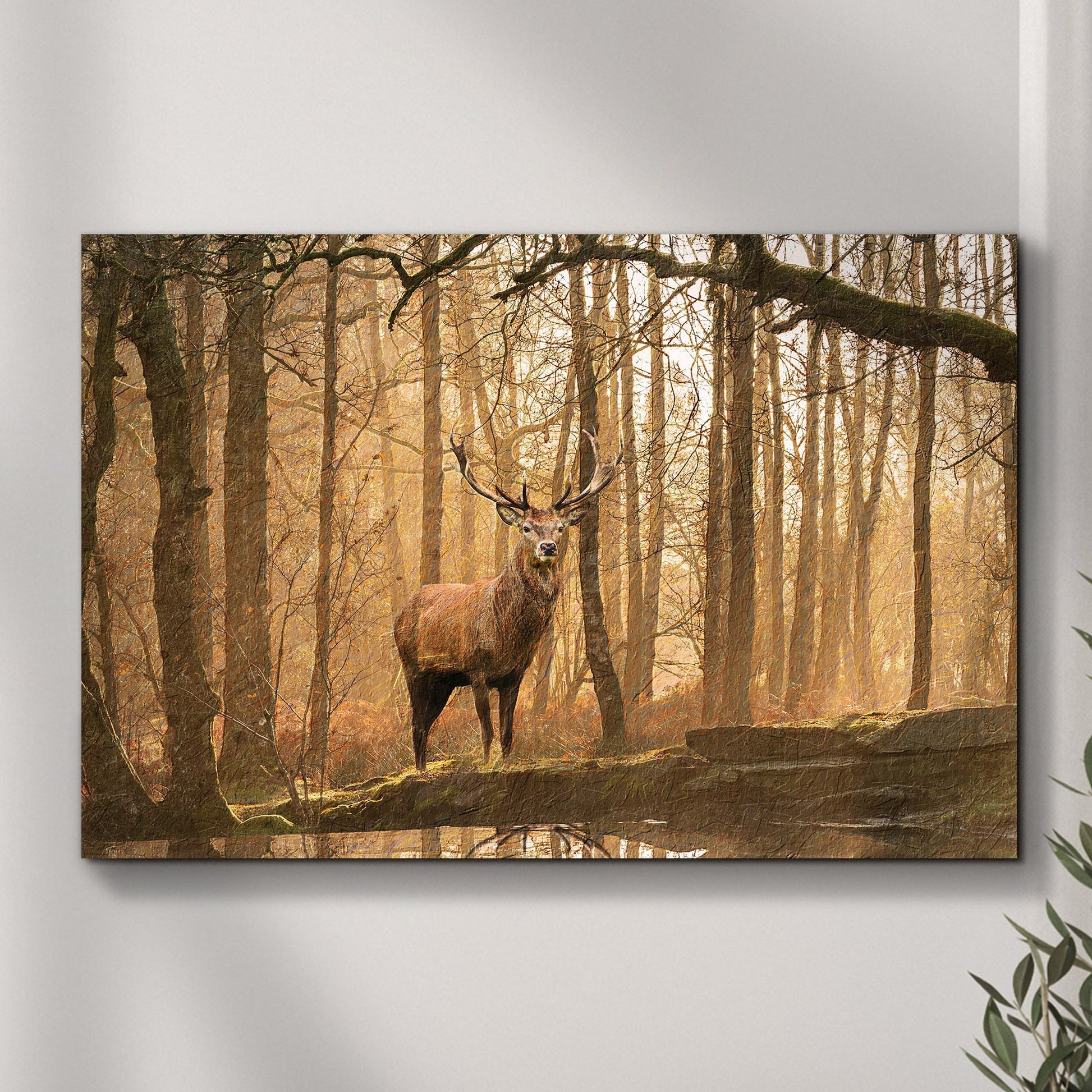 Lone Deer In A Misty Forest Canvas Wall Art ()