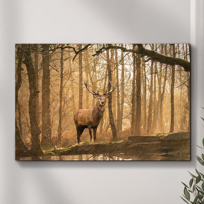 Lone Deer In A Misty Forest Canvas Wall Art ()