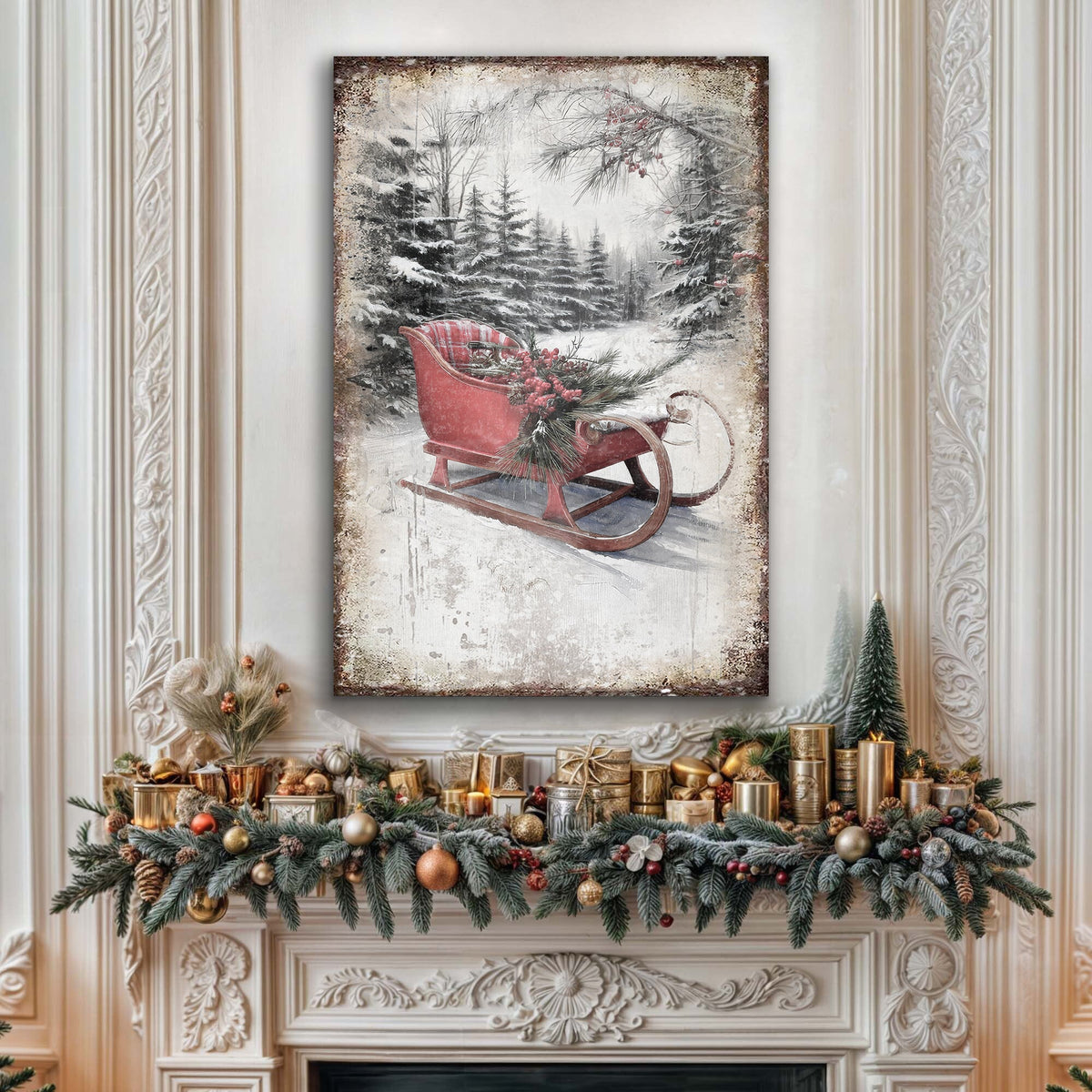 Vintage Christmas Sledge Wall Art