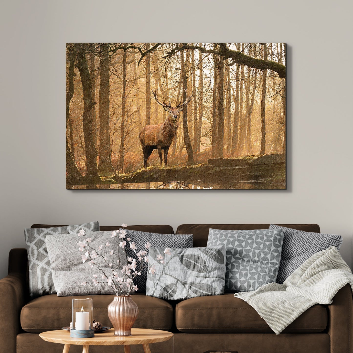 Lone Deer In A Misty Forest Canvas Wall Art ()
