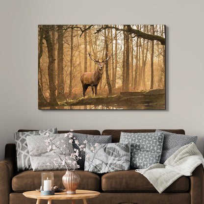 Lone Deer In A Misty Forest Canvas Wall Art ()