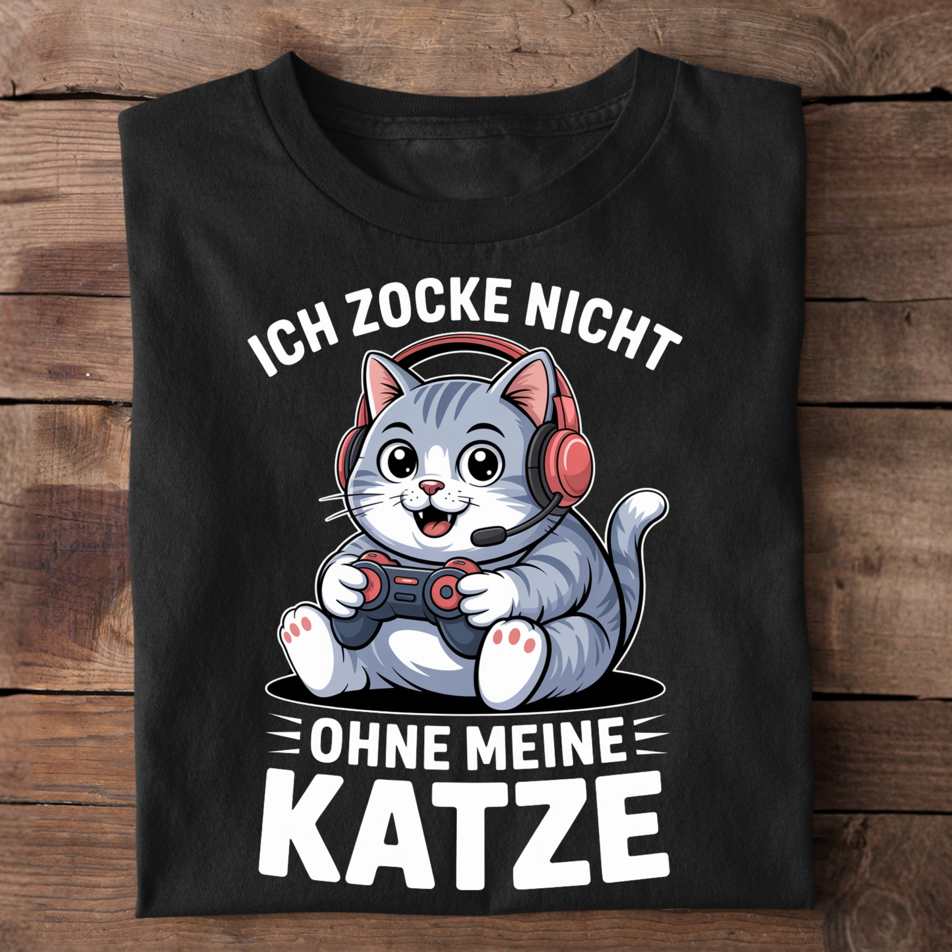 Zocke nicht ohne meine Katze-Pemium T-Shirt
