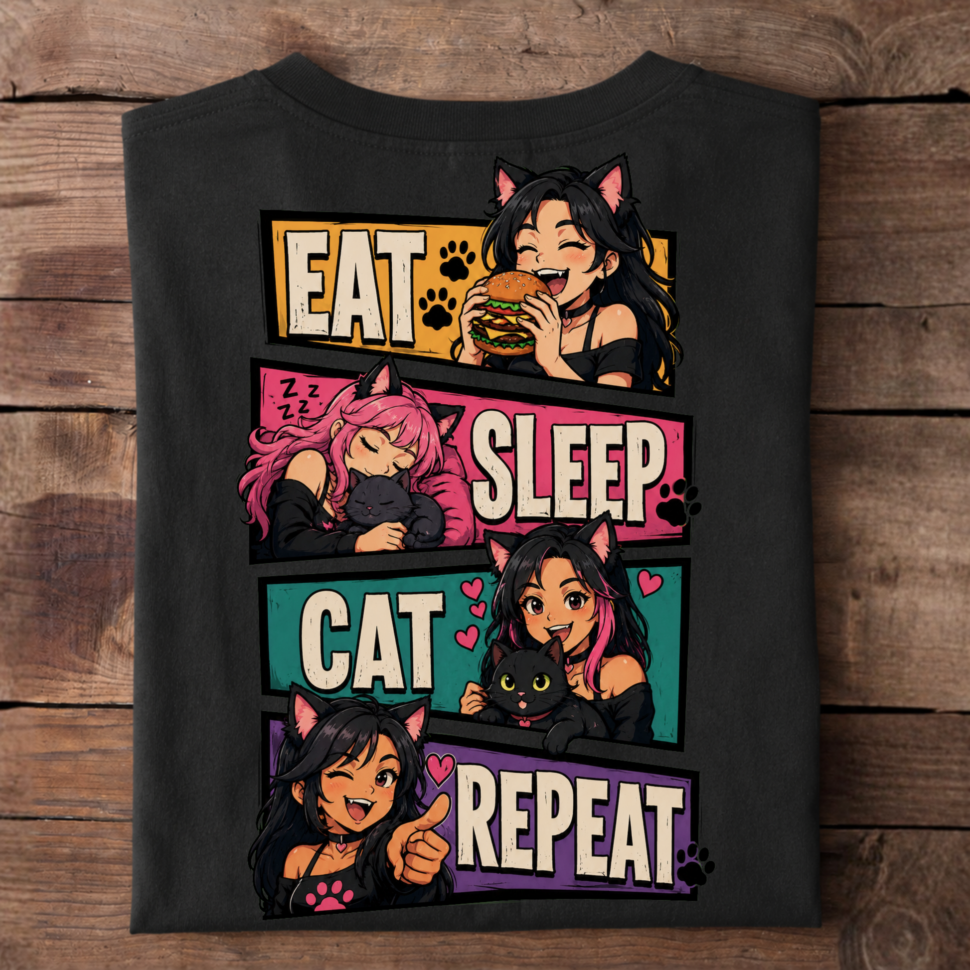EAT SLEEP CAT REPEAT T-Shirt (Backprint)