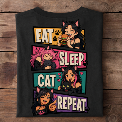 EAT SLEEP CAT REPEAT T-Shirt (Backprint)