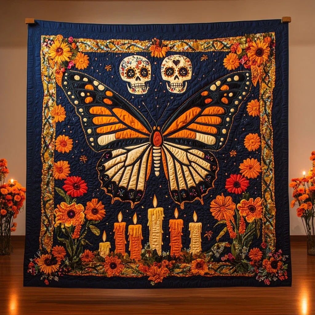 Monarch Calavera Glow Quilt Blanket