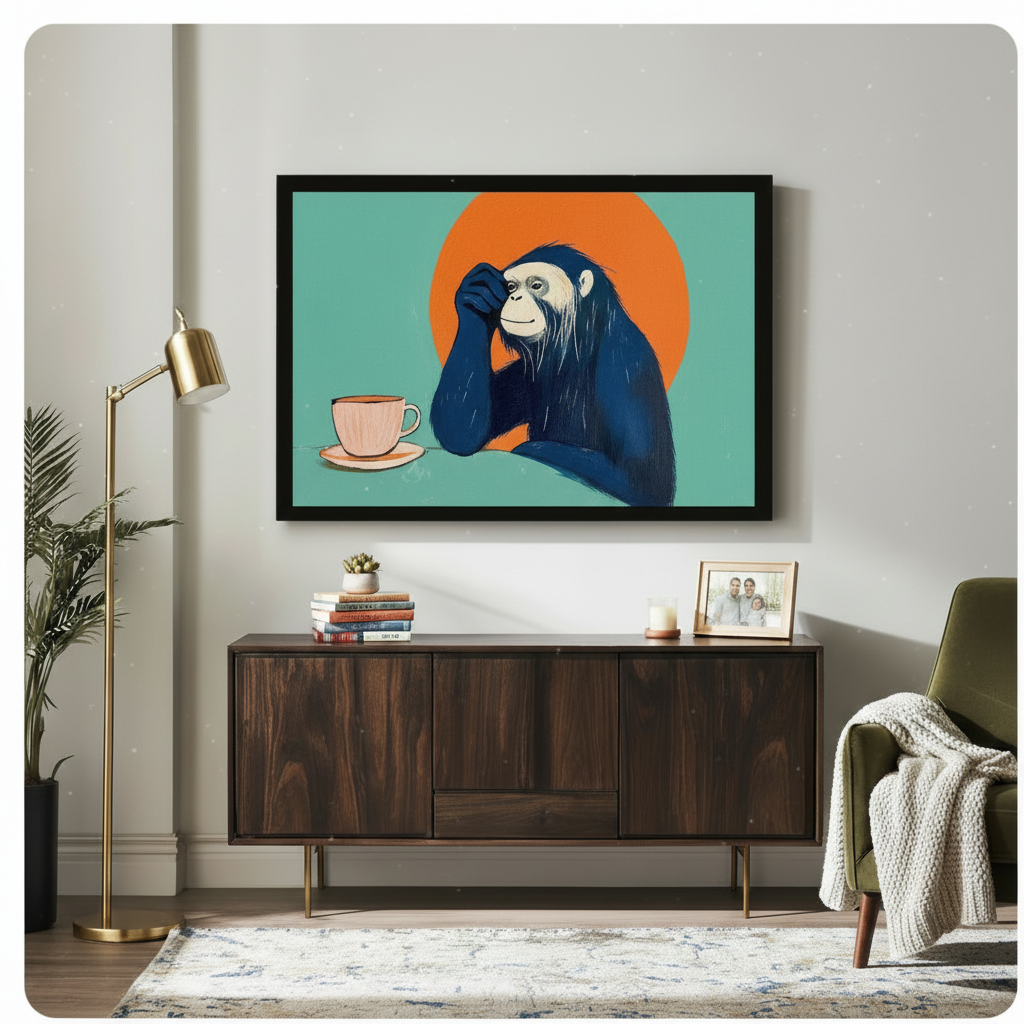 Contemplative Chimp Coffee Pop Art Canvas Wall Art